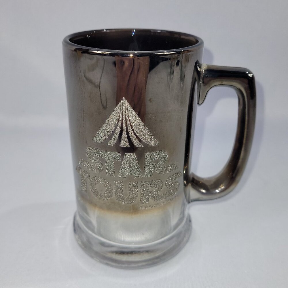 Star Wars Disney Star Tours Vintage 1986 Glass Beer Mug 5.5" Clear Bar Cup